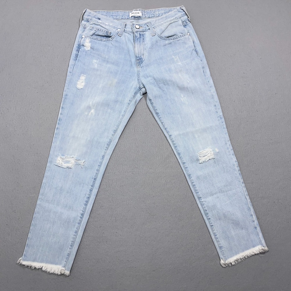 Big Star Billie Jeans Women 26 Slim Slouch Light Wash Distressed Raw Hem Boho